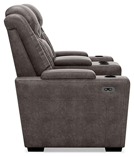 Signature Design by Ashley Hyllmont Power Reclining Loveseat with Center Console, Weathered Gray Signature Design by Ashley
