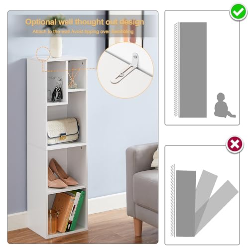 VECELO 4-Tier Bookcase, Modern Storage Cabinet with Height Difference Shelves for Standard Textbooks, 5 Cubes, Vertical or Horizontal, Easy Assembly, Pearl White VECELO
