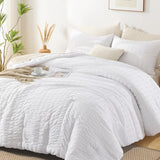 AveLom Seersucker King Comforter Set (104x90 inches), 3 Pieces - 100% Soft Washed Microfiber Lightweight Comforter with 2 Pillowcases, All Season Down Alternative Comforter Set for Bedding, White AveLom