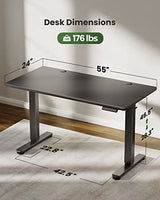Marsail Standing Desk, Adjustable Heights,Stand Up Desk, 48x24 Inches Desktop Sit Stand Home Office Gaming Computer Desk with 4 Memory Presets, LED Light, Headphone Hook, Cable Organizer, Black Top Marsail