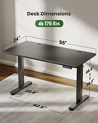 Marsail Standing Desk, Adjustable Heights,Stand Up Desk, 48x24 Inches Desktop Sit Stand Home Office Gaming Computer Desk with 4 Memory Presets, LED Light, Headphone Hook, Cable Organizer, Black Top Marsail