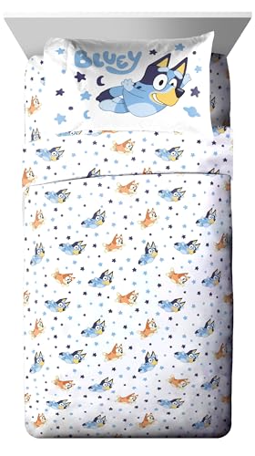 Jay Franco Bluey & Bingo Twin Comforter Set - 5 Piece Bed Set Includes Sheet Set & Pillow Covers - Super Soft Clouds & Stars Kids Bedding Jay Franco