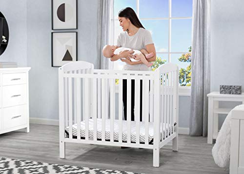 Delta Children Emery Mini Convertible Baby Crib with 2.75-inch Mattress, Bianca White