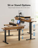 HUANUO 65″ L-Shaped Standing Desk with Power Outlets & LED Strip, Support C-Clamp Mount, Electric Height Adjustable Corner Computer Desk with 3 Drawers, Sit Stand Up Desk with Large Power Strip Holder HUANUO