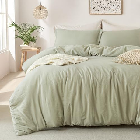 MILDLY Super Soft Duvet Cover - 100% Washed Microfiber October Mist Sage Comforter Cover Set 3 Pieces with Zipper Closure & Corner Ties (No Comforter) MILDLY