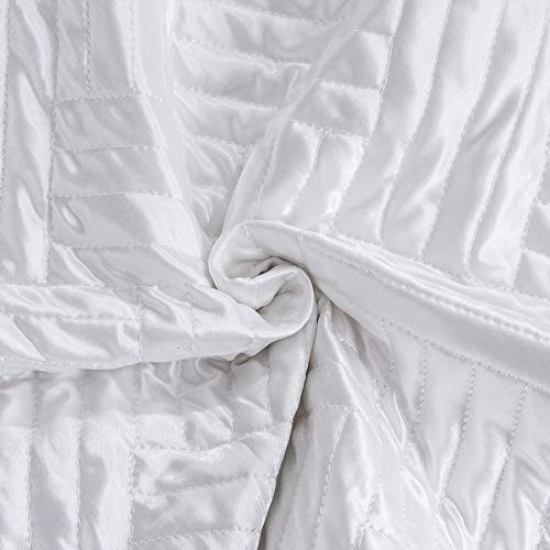 NTBAY King Silk Satin Quilt Set, Geometric Pattern Bedspread Luxury Quilted Coverlet Set for All Seasons(1 Quilt, 2 Pillow Shams), White NTBAY