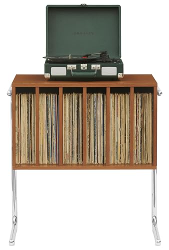 Crosley Furniture Lily Record Player Stand with Vinyl Storage, Stores up to 90 Records, Turntable Stands, Walnut Crosley Furniture