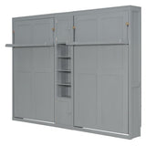 Merax Dual Twin Size Murphy Bed, Twin Wall Beds with Cabinets and Shelves, Gray Merax