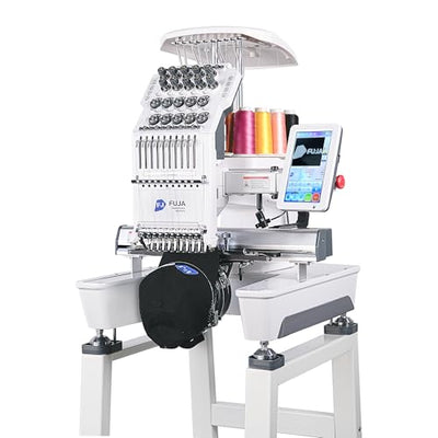 FUJA Commercial Embroidery Machine with 10 Needles, 1200SPM Max Speed, 7" Touch Screen, 9.5" × 14.2" Embroidery Area for Small Business & Beginners, Built for Hat, Flat, Patches, T-shirt and more