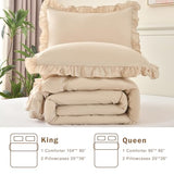 Cupocupa Pink Ruffle King Size Comforter Set, Shabby Chic Boho Bedding Comforter Sets, Fluffy Cozy Bedding Comforters & Sets for All Season, 3PCS Lightweight Farmhouse Rustic Bedding Sets, Beige Cupocupa