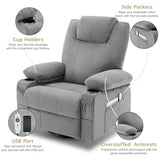 Weture Swivel Rocker Recliner Chair with Heat and Massage, 360 Degree Swivel Recliner Chair with Cup Holders and USB Port, Big Oversized Rocking Single Sofa for Living Room (Fabric, Cloud Grey)
