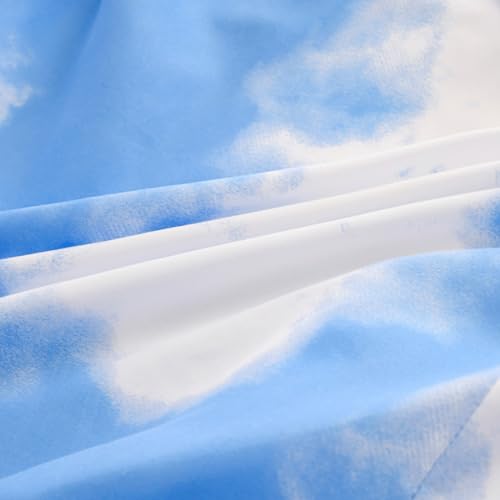 NATURETY Bedding Fitted Sheet with Deep Pocket for Single Bed Mattress Cover Sheets,White Cloud Printed Fabric Bed Sheets (Blue Sky, Queen) NATURETY