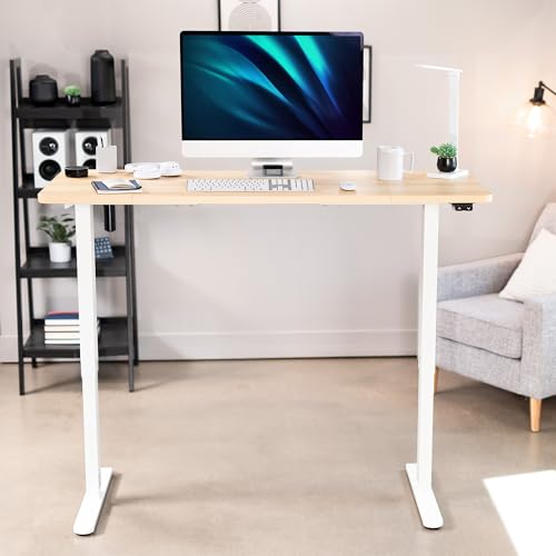 VIVO Electric 60 x 24 inch Stand Up Desk, Height Adjustable, Light Wood Top White Frame, Home and Office Furniture Sets, DESK-KIT-W06C VIVO