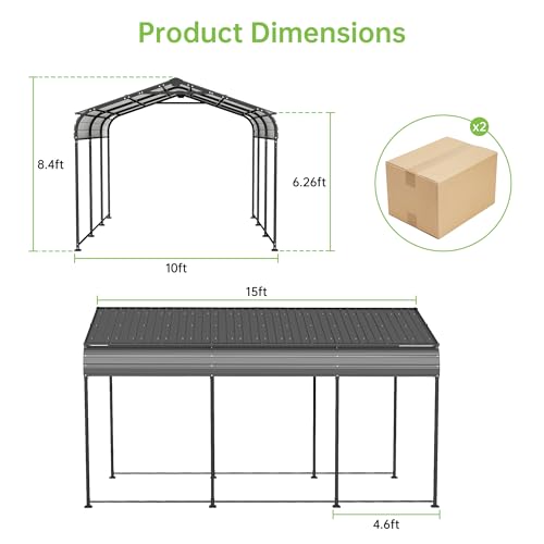 10x15FT Metal Carport, Heavy Duty Frame with Updated Galvanized Steel Roof, Enhanced Base, Outdoor Garage Car Storage Shelter for Cars, Boats, Tools, Party Real Relax