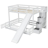 PVWIIK Twin Over Full Staircase Bunk Bed for Girls Boys,Kid,Wood Bunkbeds with Safety Guardrails,No Box Spring Needed & Space Saving Design, White PVWIIK