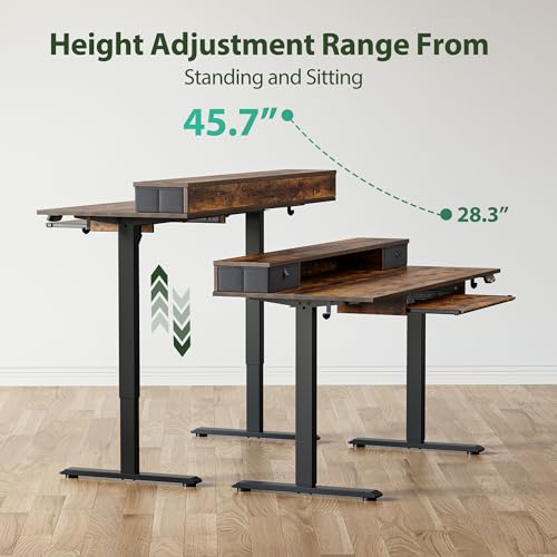 Agilestic Electric Standing Desk with 2 Drawers and Keyboard Tray, 55 x 24 Inches Ergonomic Adjustable Height Desk with Storage, Sit Stand up Desk Computer Workstation, Rustic Brown - WoodArtSupply