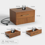 JOINICE Floating Nightstand Set of 2, Mid Century Modern Wall Mounted Bedside Table with Charging Station, Fluted End Table with Storage Drawers for Bedroom, Home Small Space, Cherry, 2 PCS JOINICE