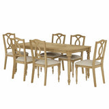 WAMPAT 7-Piece Dining Table Set for 6, Farmhouse Dining Room Set Includes 70 Inch Dinner Table & 6 Cross-Back Dining Chairs, Solid Wood Dining Set for Kitchen, Oak WAMPAT