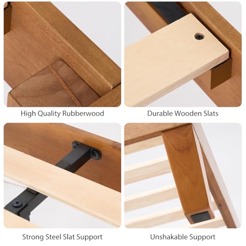 Sweetcrispy Solid Wood Bed Frame - Twin Size Mattress Foundation with Headboard, No Box Spring Needed with 1100LBS Sturdy Wooden Slats Support, Noise Free, Easy Assembly Sweetcrispy