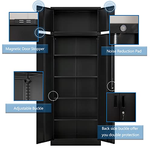 BESFUR Metal Storage Cabinet, 87 Inch Tall Locking Storage Cabinets with Top Cabinet Large Garage Storage Cabinet with Adjustable Shelves and Locking Doors for Office, Utility Room, Black BESFUR