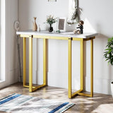 Giantex 42" Console Table, Modern Faux Marble Entryway Table with Geometric Metal Frame, Anti Slip Foot Pads, Narrow Long Sofa Table Behind Couch for Living Room, Hallway, Foyer, Entrance (White) Giantex