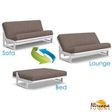Nirvana Futons Nico Urban Loft Linen Series Sleeper Sofa Collection Full Size White Armless Arden Futon Frame, Storage Drawers, Mattress and Umax Khaki Futon Cover Set Nirvana Futons
