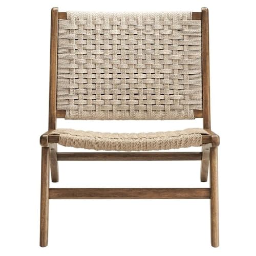 Modway Saoirse Woven Rope Wood Accent Lounge Chair in Walnut Natural