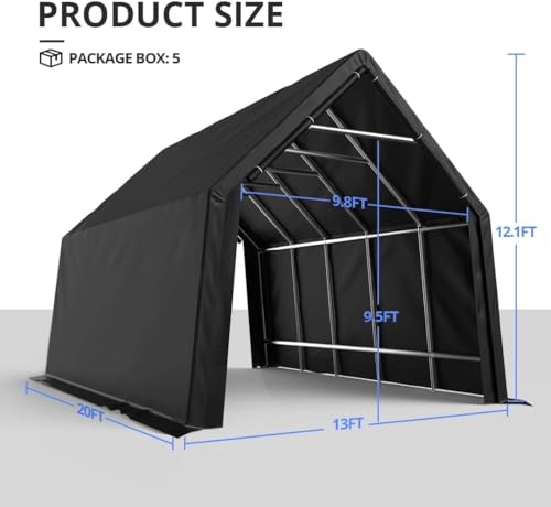 KING BIRD 13' x 20' Heavy Duty Carport Anti-Snow Carport Outdoor Storage Shelter Shed Instant Garage Car Canopy with Reinforced Ground Bars - WoodArtSupply