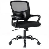 DUMOS Home Office Computer Chair - Ergonomic Mid Back Desk with Lumbar Support and Rocking Mode, Height Adjustable with Fixed Armrest, for Conference Meeting Room, 360° Swivel, Adults, Black DUMOS