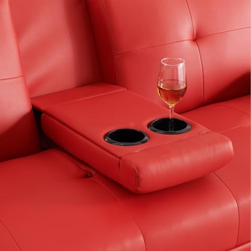 ODOLAR 70" Futon Sofa Bed,Multifunctional Convertible Folding Futon Sofa Bed with Coffee Table, 3 Adjustable Reclining Sleeper Sofa, Small Leather Couch for Living Room/Bedroom Small Spaces (Red) ODOLAR