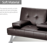 Futon Sofa Bed Modern Folding Couch for Small Space, Faux Leather Convertible Loveseat Sleeper Bed Daybed Recliner Lounge Sofas for Living Room,2 Cup Holders,Metal Legs,Removable Armrests (Brown) Anwick