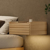 homary Floating Wooden Nightstand with Light & Charging Station, Wall Mounted Nightstand with Drawer, Wireless Charging, USB Ports, Modern Natural Floating Bedside Table for Bedroom homary