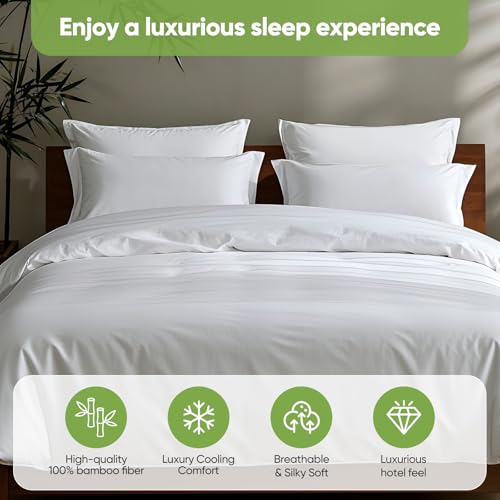TWK Luxury Sheet Set, Genuine 100% Organic Viscose Derived from Bamboo, Cooling & Breathable, Silky Soft, Bedding Sheets & Pillowcases (White, Queen) TWK