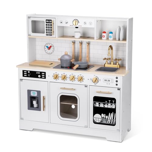 OOOK Kids Play Kitchen Set, Kitchen Set for Kids with Plenty of Play Features,Sink,Oven,Range Hood,Stove,Dishwasher,Coffee Maker,ice Maker and Microwave, Play Kitchen Sets for Kids Ages 4-8 - WoodArtSupply