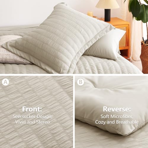 CozyLux King Size Comforter Set Oatmeal Seersucker 7 Pieces Bed in a Bag King Comforter Set with Sheets, Luxury Bedding Set with Down Alternative Comforter, Sheets, Pillowcases & Shams All Seasons CozyLux