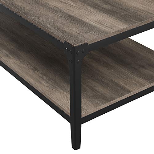 Walker Edison Declan Urban Industrial Angle Iron and Wood Coffee Table, 46 inch, Grey Wash - WoodArtSupply