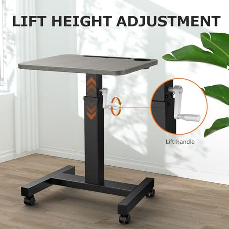 WNJQBY Mobile Standing Desk with Wheels, Elevating Table,Lift desks for Home Office,Rolling Portable Laptop Desk Height Adjustable, Mobile Computer Desk,Small Sit Stand Workstation（Black） WNJQBY