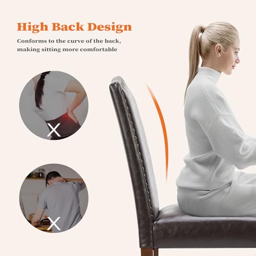 Sweetcrispy Dining Chairs Set of 6, Upholstered Leather Kitchen Room Chairs Mid Century Modern High-End Dining Room Side Chairs with Nailhead Trim and Wood Legs for Bedroom, Living Room, Brown Sweetcrispy