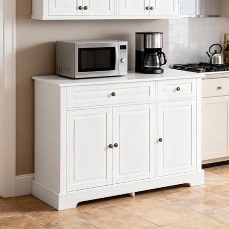 HOMCOM Sideboard Buffet Cabinet, Modern Buffet Cabinet with Storage and 2 Drawers, Coffee Bar Station with Adjustable Shelves for Kitchen, Entryway, White HOMCOM