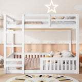 Bellemave Full Over Full Bunk Bed with Ladders Wood Bunk Beds with Full-Length Guardrails Floor Bunk Bed Frame for Kids, Boys, Girls, No Spring Box Needed, Pure White Bellemave