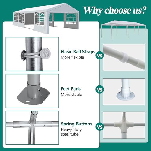 GARTOO 20' x 30' Canopy Party Tent & Carport - Heavy Duty Outdoor Wedding Gazebo with 4 Sand Bags, Event Shelter Canopy for Outdoor Event, Wedding, Birthday Party GARTOO