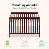 Dream On Me Ashton 5-in-1 Convertible Crib in Espresso, Greenguard Gold Certified , 50x36x44 Inch (Pack of 1)