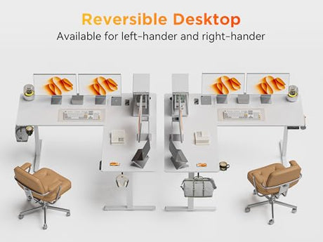 WALKINGDESK 75x61 Inches Reversible L Shaped Standing Desk Height Adjustable with Cup Holder, Electric Corner Computer Workstation for Home Office, Ergonomic Sit Stand up Gaming Desk, White WALKINGDESK
