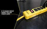 WOODS WIRE Southwire Yellow Jacket 5139N 14/3 6-Outlet Heavy Duty Industrial Metal Workshop Strip with 6-Foot Power Cord; Sliding Safety Covers and Overload Protection Yellow Jacket
