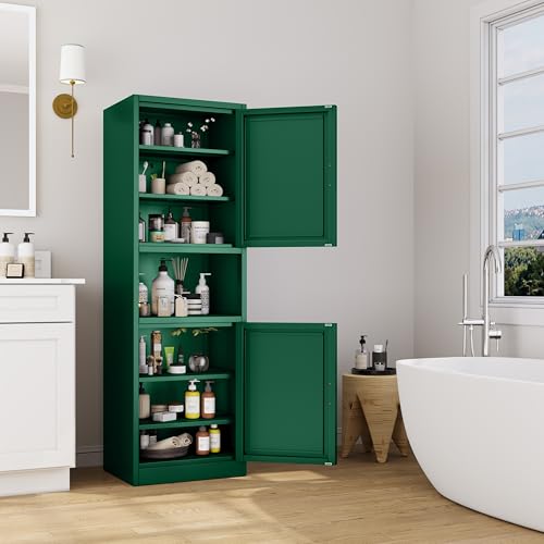 Ckzbx Tall Narrow Storage Cabinet 66.93" H Tall Bathroom Cabinet Metal Pantry Cabinets, 4 Adjustable Shelves for Kitchen, Home Office, Living Room, Dinning Room (20 inches Wide Green) Ckzbx