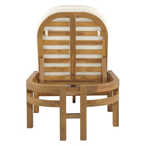 Merax 4 Piece Outdoor Chaise Lounge,Acacia Wood Patio Recliner with Arched Backrest,5-Position Adjustable Backrest,Thick Cushion,Outdoor Lounge Chair for Poolside,Backyard,Deck & Lawn,Light Teak