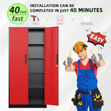 Bonusall 72" Metal Garage Storage Cabinet - 900lbs Heavy Duty Steel Cabinet with 3-Point Locking System & 4 Adjustable Shelves, Lockable Tall Storage for Garage, Office, Warehouse - Black & Red Bonusall