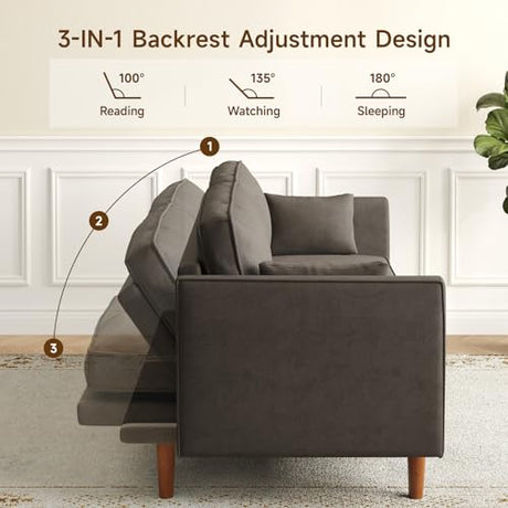 ONBRILL 71" Futon Sofa Bed,Convertible Sleeper Couch with Adjustable Backrest, Folding Loveseat for Apartment, Living Room, Office, Faux Leather,Brown ONBRILL