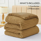 BEDELITE Fleece Queen Comforter Set -Super Soft & Warm Fluffy Brown Bedding, Luxury Fuzzy Heavy Bed Set for Winter with 2 Pillow Cases