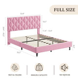 GAOMON Pink Full Bed Frame with Upholstered Headboard, Heavy-Duty Platform Bed Frame with Strong Wood Slats, No Box Spring Needed/Noise Free/Easy Assembly GAOMON